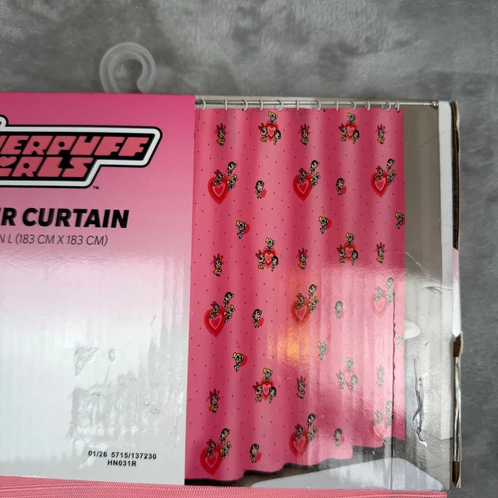 Powerpuff Girls Pink Fabric Shower Curtain 72x72 Cartoon Network Y2K Heart New